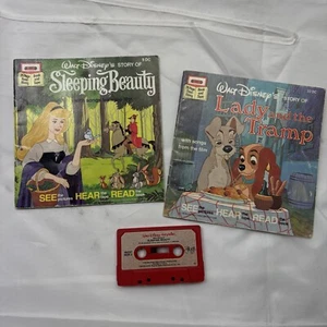 WALT DISNEY'S Leer a lo largo Libro Cassette Cinta Canciones Dama y Vagabundo y Bella Durmiente - Imagen 1 de 9