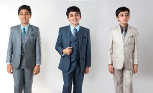 Boys 6 Piece Sharkskin Suit Kids Children Formal Wedding Ring Bearer Suits - Picture 1 of 7
