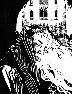 Ilustración de tinta Mujer en el viento Foto 1 de 2