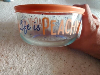 Pyrex "LIFE IS PEACHY" 4 cup storage bowl  BRAND NEW 4 cup  - Image 1 of 4