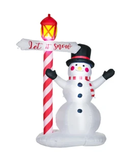 7Ft Christmas Inflatable Outdoor Decoration Snowman W/ Street Light Let It Snow - Picture 1 of 12