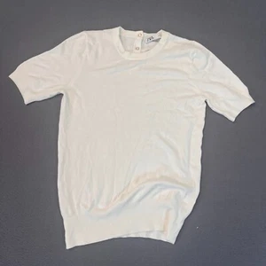 ZARA Crew Neck S/S Fitted Rib Classic Casual White T Shirt Womens Sm Button Cuff - Picture 1 of 8
