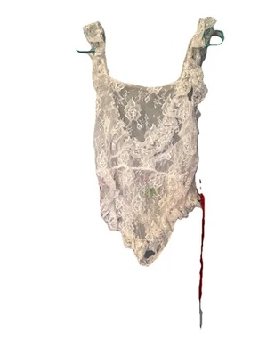 Vintage Sabrina by Mervyns White Lace Ruffle Bodysuit Medium Coquette W Ribbon - Image 1 of 4