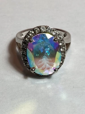 Iridescent Mystic Topaz Sterling Silver Halo Ring Size 8 - DK 925 - Image 1 of 4