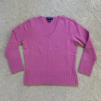 Suéter De Colección Ann Taylor Cuello en V Para Mujer Pequeño Rosa 100% Cachemira Suave 2 Capas Preppy Foto 1 de 4