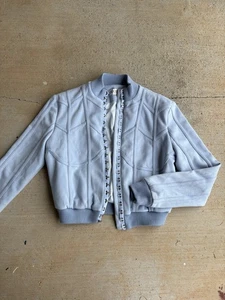 House of CB Rafal Suede Bomber Jacket Cropped Lined Powder Blue S - Picture 1 of 2