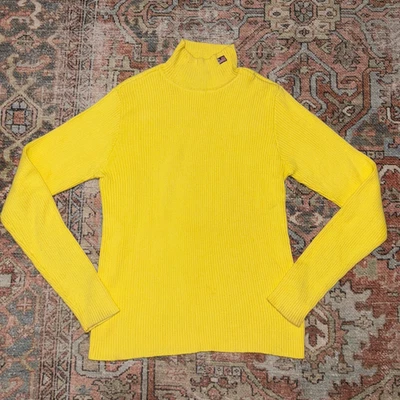 Ralph Lauren Polo Jeans Co Turtleneck Womens Large Ribbed Sweater Yellow Cotton Foto 1 de 4