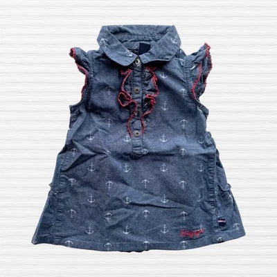 Tommy Hilfiger Toddler Girls Ruffled Blue Chambray Anchor Dress Sleeveless 2T - Image 1 of 4
