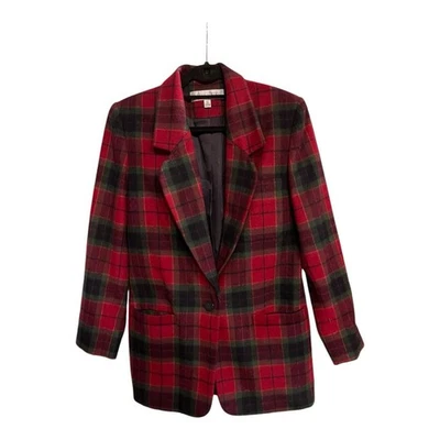 Blazer Valerie Stevens De Colección Mezcla de Lana Tartán Cuadros Talla 8 Forrado Academia Oscuro Usado en Excelente Condición Foto 1 de 4