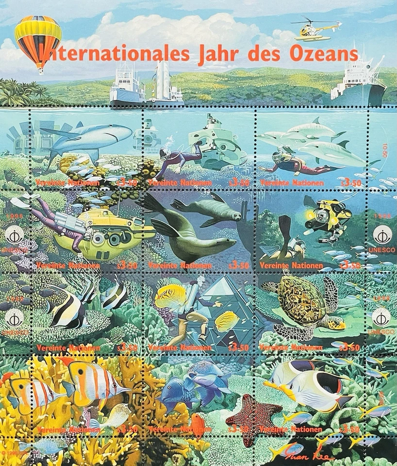 UN VIENA AÑO INTERNACIONAL DEL OCÉANO SELLOS 1998 MNH BUCEADOR SUB 1 Foto 1 de 1