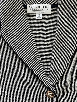 St John Collection Marie Gray Black And White Jacket Gold Logo SJ Buttons READ - Image 1 of 4