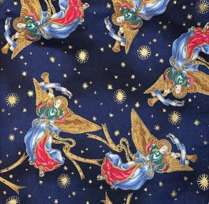 Vintage Hoffman Int Fabrics “A Woodland Winter” Herald Angels On Navy 2 Yds - Picture 1 of 5