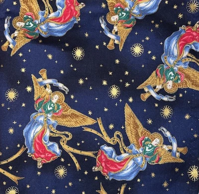 Vintage Hoffman Int Fabrics “A Woodland Winter” Herald Angels On Navy 2 Yds - Image 1 of 4