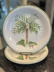 2 Gibson Palm Court Essteller 103/4" grüne Palme grüner Rand tropischer Strand - Bild 1 von 4