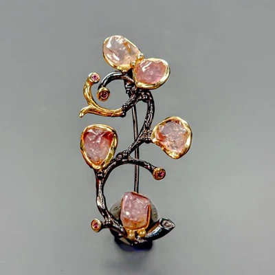 Broche de turmalina natural joyería diseño áspero plata de ley 925/NB29539 Foto 1 de 4