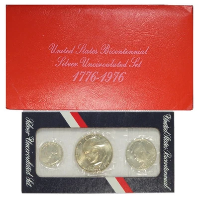 1976 U.S. Bicentennial 40% Silver Uncirculated 3 Coin Set, Nice Clean OGP - Image 1 of 2