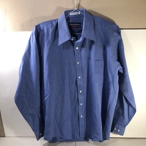 Manhattan Shirtmakers Mens Blue Solid Button Down Collar Short 16-34/35 Sleeve - Picture 1 of 7
