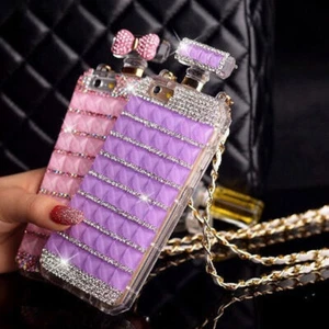 For iPhone 16 17 Pro Max 14 13 15 7 8+ Luxury Bling Diamonds Perfume Bottle Case - Picture 1 of 19