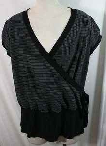 Extra großes Jersey Top, Kurzarm, schwarz/weiß, gestreift, Made in USA - Bild 1 von 3