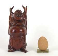 Figurine Buddha Smiling Wood Superior Vintage Chinese Asia Sculpture CM15