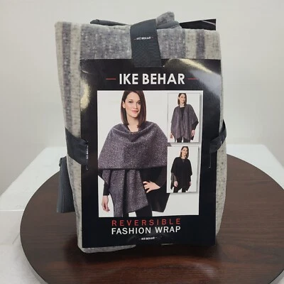 Ike Behar Reversible Fashion Wrap Shawl Women One Size  Gray Black - Image 1 of 4