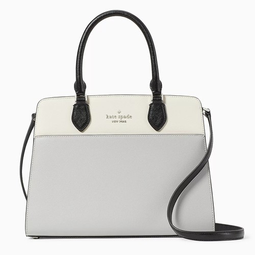 KATE SPADE Madison Colorblock Saffiano Borsa a tracolla media grigio platino nuova con etichette $429 al dettaglio
