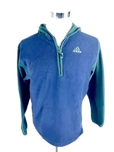 Adidas Boys Fleece Sweatshirt Hoodie Sz XL Blue Green Spellout Vtg 90’s 1/2 Zip - Picture 1 of 8