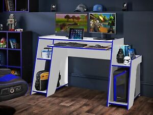 Virtuoso Horizon 5 White Gaming Computer Office Desk Table Blue SALE