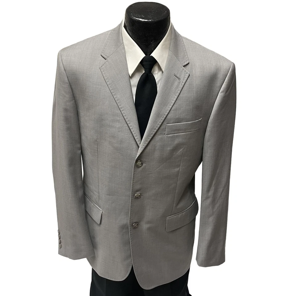 NUEVO Abrigo Deportivo Perry Ellis Gris Plateado 3 Btn MODERNO Chaqueta Blazer Lana Ligera 40 Foto 1 de 4