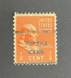 Topeka, Kansas Type L-4 HS SCARCE Precancel - ½ cent Prexie U.S. #803 - KS - Picture 1 of 1