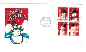 US SC # 3676-3679 Christmas Snowman. 2002, 1 FDC. BLOCK OF 4 - Picture 1 of 1