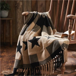 Manta Primitive Farmhouse Black Star 100 % algodón Country 50" x 60" - Imagen 1 de 4