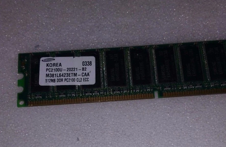SAMSUNG 512MB DDR 32X8 PC2100 266MHZ 18CHIPS ECC UNBUFFER  M381L6423CTL-CB0Q0 - Image 1 of 1