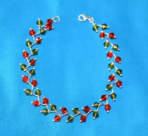 Sterling Silber Armband mit grünem & rotem Kristallstein 925 NEU - Bild 1 von 5