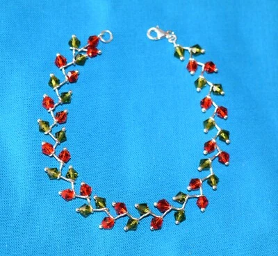 Sterling Silver Bracelet With GREEN & RED Crystal Stone 925 NEW - Image 1 of 4