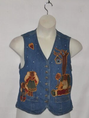 Quacker Factory Appliqued Denim Vest Size M Denim - Image 1 of 2