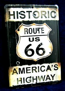 Route 66 - RUSTIC - *US MADE* Embossed Metal Tin Sign - Man Cave Garage Bar Pub - Picture 1 of 9