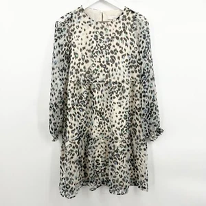 LOFT Leopard Print Tiered Midi Dress Sheer With Bottom Layer Multicolor Size XS - Picture 1 of 6