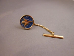 RARE F-15 RADAR Military Fighter Jet Plane Blue & Brass Tie Tack Pin Chain & Bar - Picture 1 of 6