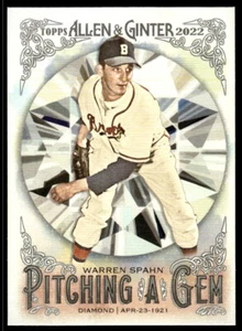2022 Topps Allen & Ginter Pitching a Gem Warren Spahn Boston Braves #PAG-2 R29 - Picture 1 of 2