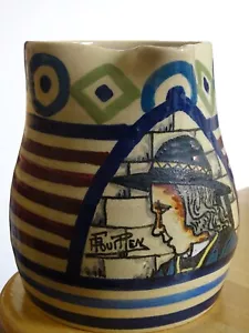 FOUILLEN QUIMPER ANCIEN PICHET A CIDRE EN FAIENCE DECOR BRETON ht 13,5 cm - Imagen 1 de 9