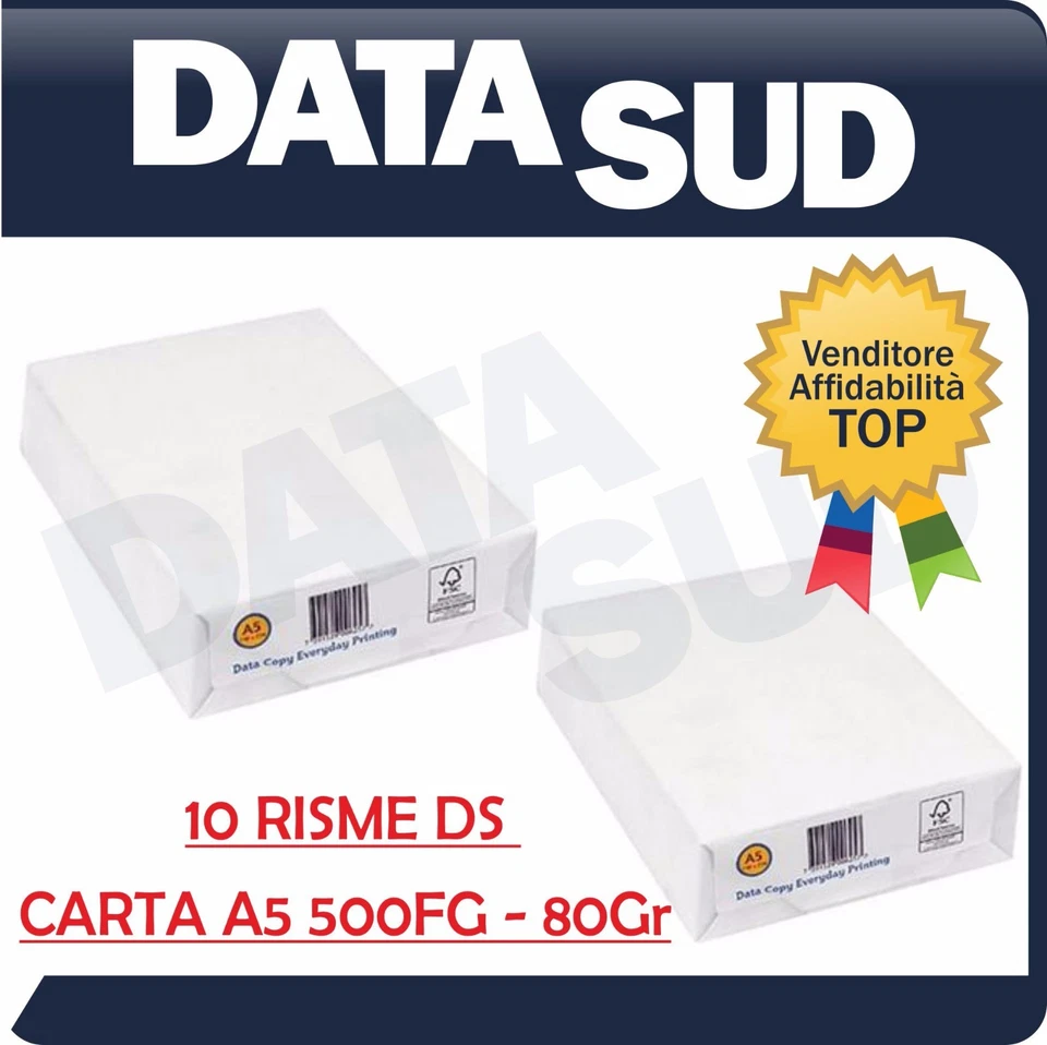 Carta DS A5 80 g/mq (148x210mm) - 500 Fogli - 10 RISME per Stampanti e Fotocopie - Immagine 1 di 1