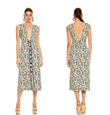 NWT LA MAISON TALULAH $299 Realisation Midi Dress Monochrome Floral Size S - Image 1 of 4