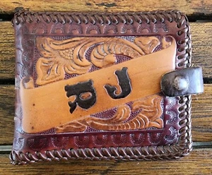Vintage Antique Hand Tooled Stamped Leather Wallet - Picture 1 of 5