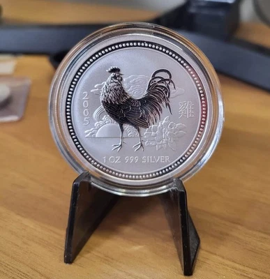 Australien 1 Unze Silber lunar I *2005 Hahn Lunare Gallo 1 oz argento - Immagine 1 di 3