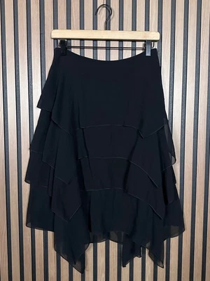 Falda Jessica McClintock Colecciones 8/M Negra Vintage Gasa Transparente Volantes Foto 1 de 4