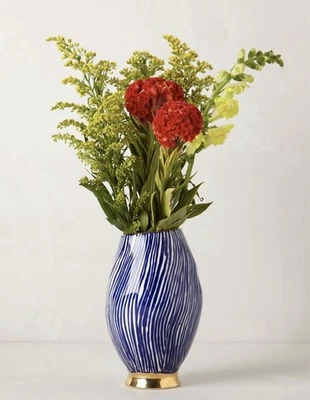 Jarrón Anthropologie Ruan Hoffman Jardín Des Plantes - Azul, Blanco, Dorado Foto 1 de 4