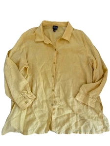 Eileen Fisher Bluse Top Irish Linen Gelb 1X Knopfleiste - Bild 1 von 8