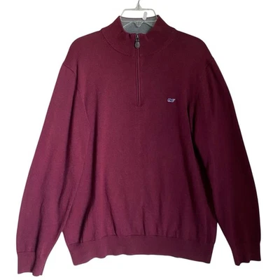 Suéter Vineyard Vines 1/4 Cremallera Hombres M Borgoña Algodón Pullover Preppy Clásico Foto 1 de 4