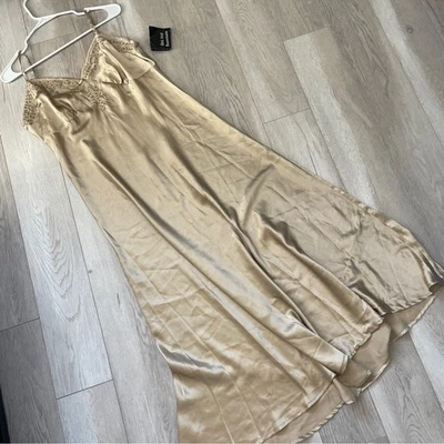 Satin Slip Dress NWT sequin bias cut maxi womens Tan size 14 vintage lingerie - Image 1 of 4
